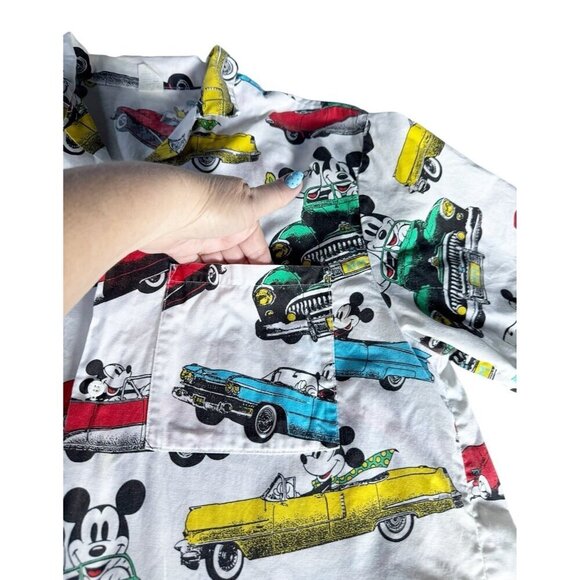 VTG 80s Men's Sz M Disney Mickey & Minnie Mouse Driving in Cars Button Up Shirt - Picture 5 of 9